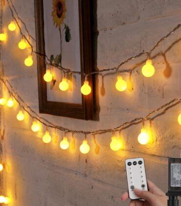 Minetom Globe String Lights, 33 Feet 100 Led Fairy Lights Plug in, 8 Modes with Remote Mini Globe Lights for Indoor Outdoor Bedroom Party Wedding Garden Christmas Tree Decor, Warm White