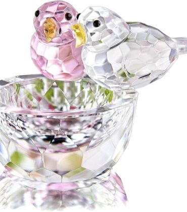 HDCRYSTALGIFTS 3.3'' Crystal Bird Figurine Collectible Art Glass Animal Figurines Table Home Decor Paperweight Valentine’s Day for Women